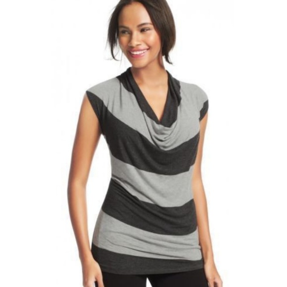 CAbi Tops - CAbi Gray Stripe Cowl Neck Tunic Top Drape Jersey